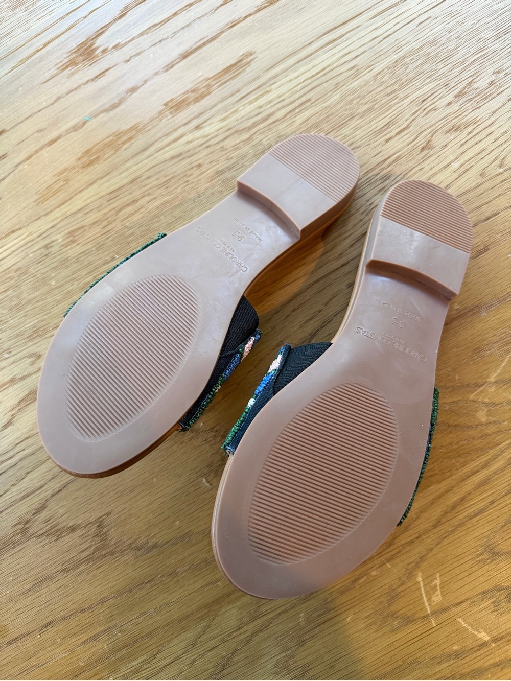 Caroline Constas Tan Slide Sandals with Multicolor Beaded Floral Straps - Picture 2 of 3